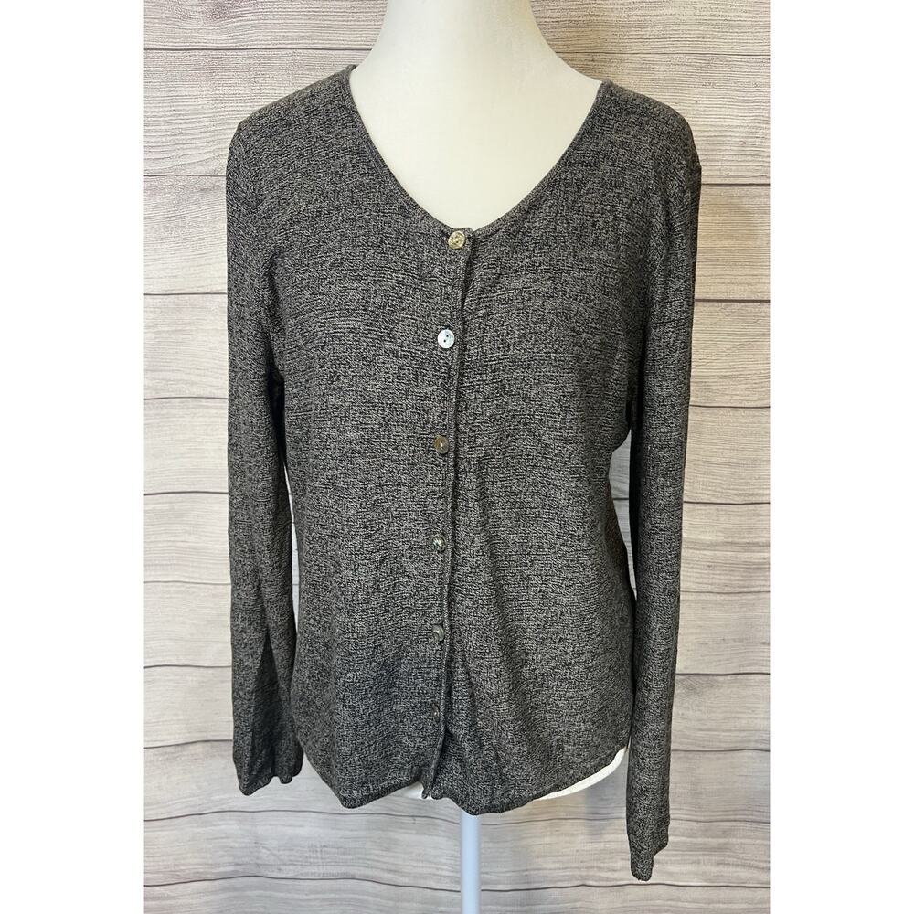 Sigrid Olson Taupe Multi Silk Blend Mélange Knit Button Up Cardigan Size M